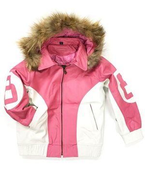 8 Ball Pink Leather Hooded Jacket