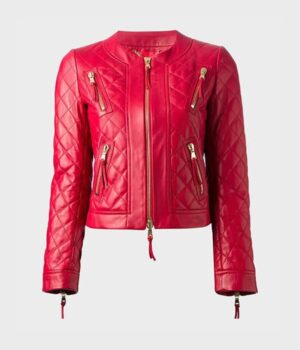 Womens Quilted Red Leather Jacket