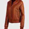 Womens Quilted Tan Brown Leather Jacket