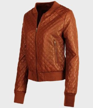 Womens Quilted Tan Brown Leather Jacket