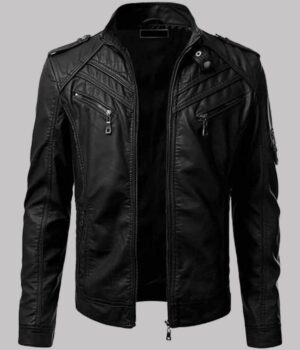 Men’s Black Biker Slim Fit Leather Jacket