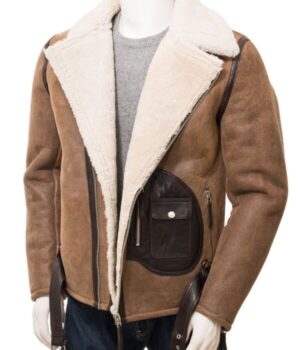 Men’s Brown Sheepskin Biker Jacket