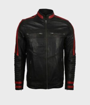 Mens Cafe Racer Red & Black Leather Jacket