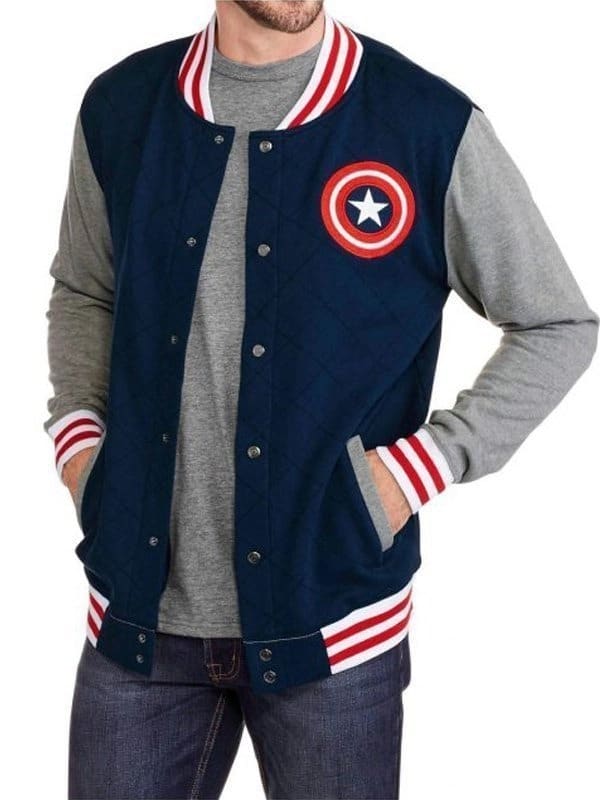 Captain America Blue Varsity Bomber Jacket Captain America Blue Varsity Bomber Jacket