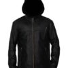  	Chicago P.D. Jay Halstead Black Leather Hooded Jacket