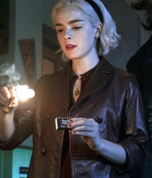  	Chilling Adventures of Sabrina Spellman Maroon Leather Peacoat