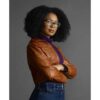  	Chilling Adventures of Sabrina Jaz Sinclair Brown Cropped Leather Jacket
