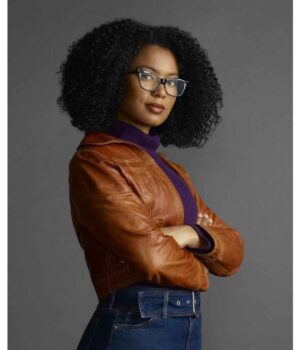  	Chilling Adventures of Sabrina Jaz Sinclair Brown Cropped Leather Jacket