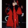  	Emma Stone 101 Dalmatians Cruella Devil Fur Red Coat