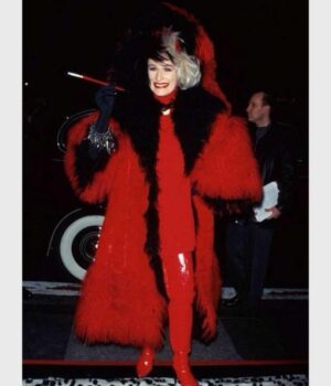  	Emma Stone 101 Dalmatians Cruella Devil Fur Red Coat
