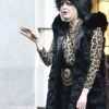  	Emma Stone Cruella Black Fur Coat