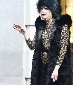  	Emma Stone Cruella Black Fur Coat