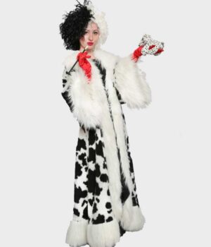  	Emma Stone Cruella Black Dot White Shearling Coat