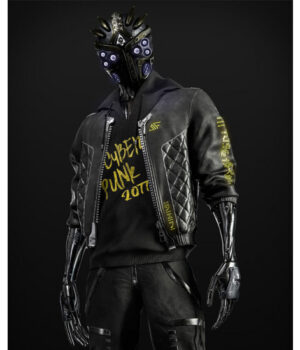  	Cyberpunk 2077 Cyborg Black Bomber Leather Jacket