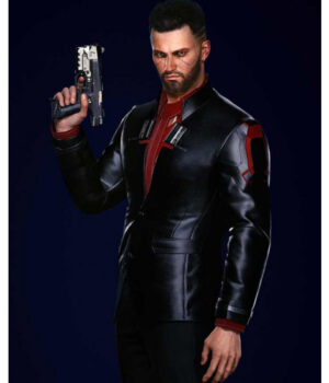 	Male Nomad V Cyberpunk 2077 Black Leather Blazer