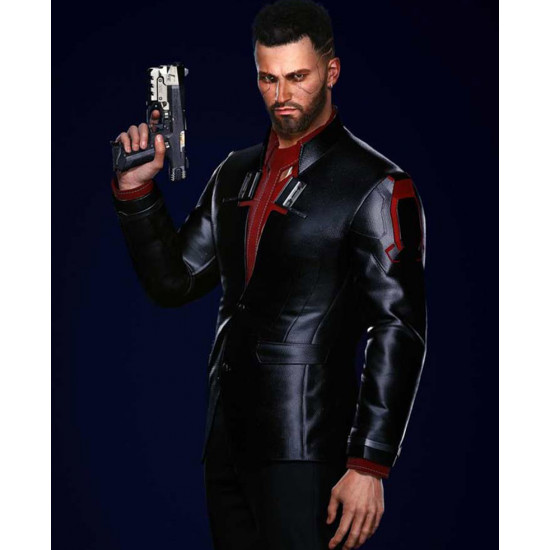  	Male Nomad V Cyberpunk 2077 Black Leather Blazer
