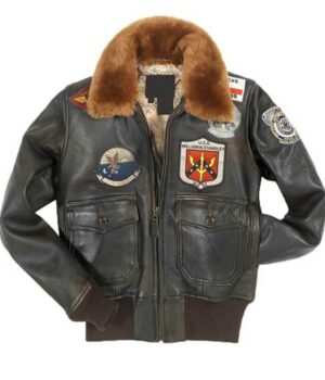 Top Gun Patched G-1 Flight Bomber Grey Leather Jacket 1