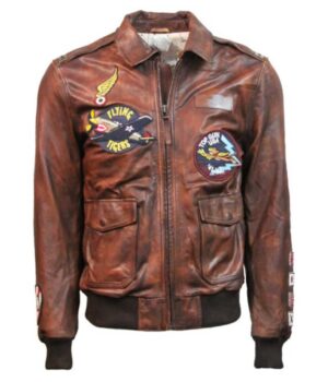 Top Gun Flying Tigers Brown Leather Jacket 1