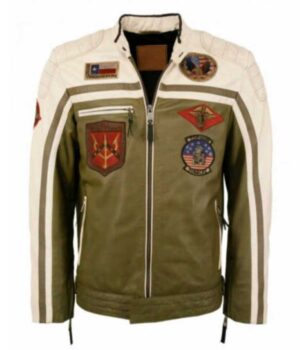 Top Gun Biker Olive Green Leather Jacket 1