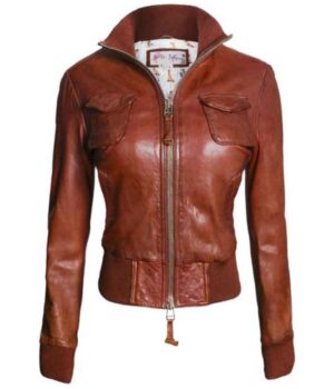 Miss Top Gun Ultra Vintage Brown Bomber Jacket 1