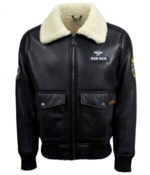 Mens Top Gun Shearling Black Leather Jacket 1