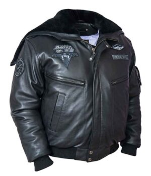 Mens Top Gun Aviator Black Leather Jacket 1