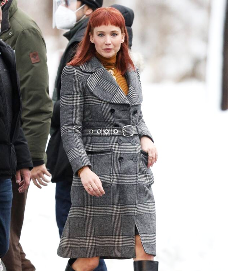 Don’t Look Up 2021 Jennifer Lawrence Grey Checkered Coat Don’t Look Up 2021 Jennifer Lawrence Grey Checkered Coat
