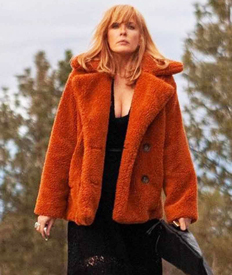 Yellowstone Kelly Reilly Orange Shearling Coat Yellowstone Kelly Reilly Orange Shearling Coat 1