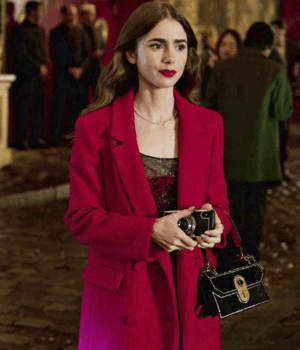 Emily In Paris Lily Collins Red Trench Coat 1