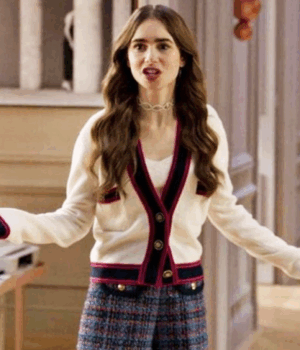 Emily In Paris S02 Emily Cooper White Cardigan 1