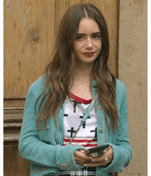Emily In Paris S02 Lily Collins Trim Cardigan 1