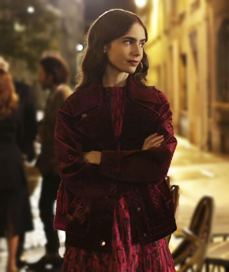 Emily In Paris Lily Collins Velvet Jacket Emily In Paris Lily Collins Velvet Jacket 1