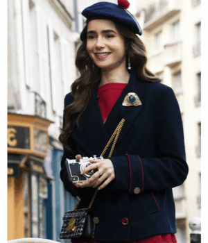 Emily In Paris TV Series Lily Collins Blue Wool Coat 1