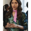 Emily In Paris Emily Cooper Green Metallic Moto Jacket 2