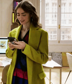 Emily In Paris Lily Collins Green Wool Coat
