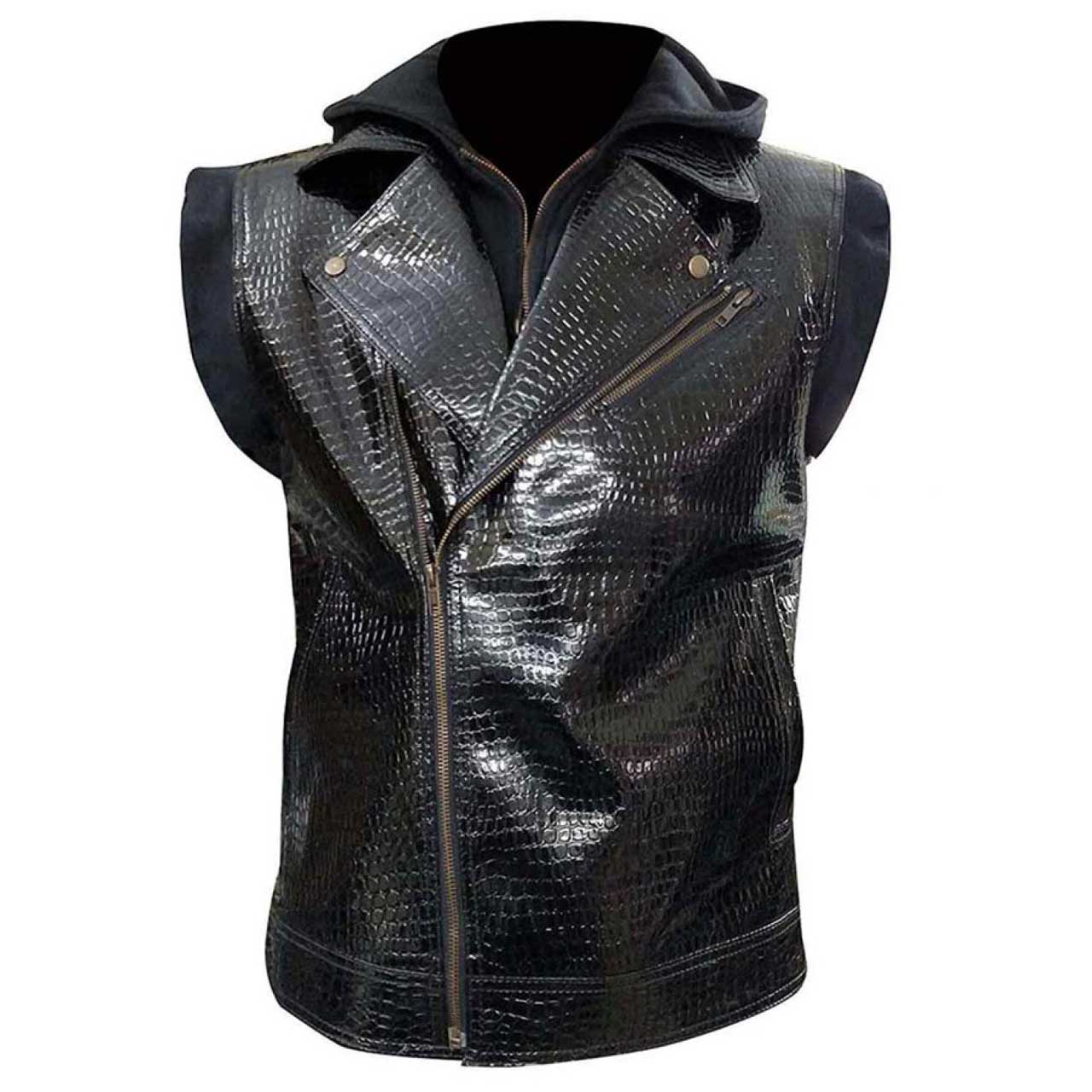 WWE AJ Styles Hooded Leather Vest WWE AJ Styles Leather Vest With Hood