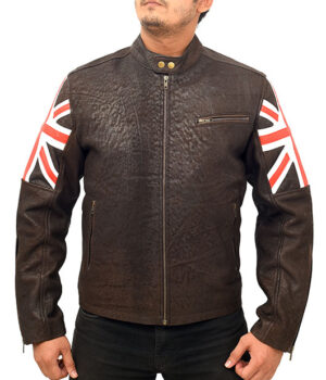 Union Jack UK Flag Logo Cafe Racer Leather Jacket1