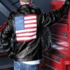 American Flag Logo Leather Jacket 1