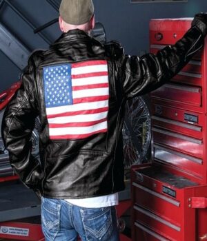 American Flag Logo Leather Jacket 1