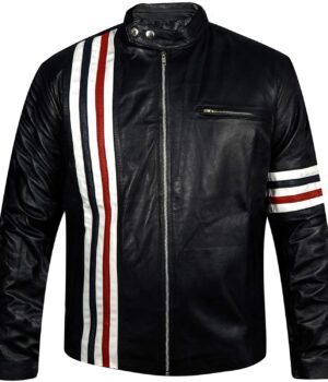 Rider Black Leather Jacket with US Flag 1