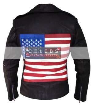 Women American Flag Motorcycle Leather Jacket 1