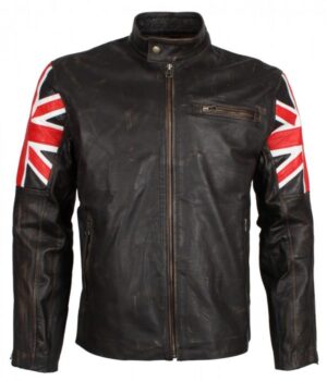 Mens british flag biker Genuine leather jacket 1