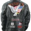Mens USA Patches Motorcycle Leather Jacket 2