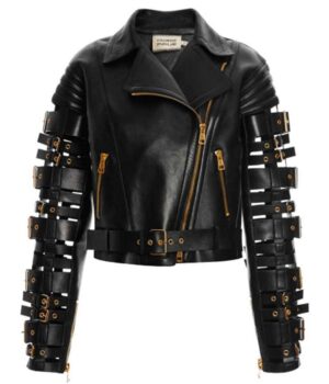 Zendaya Straps and Buckles Leather Jacket