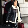 Kim Kardashian Street Style Shearling Leather Jacket Kim Kardashian Shearling Jacket