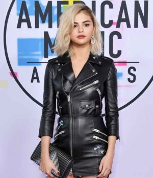 AMAs 2017 Selena Gomez Black Leather Jacket 1