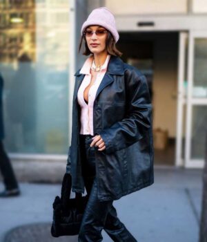 Bella Hadid Black Leather Jacket 1