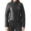 Womens Black Sports Style Leather Jacket 1