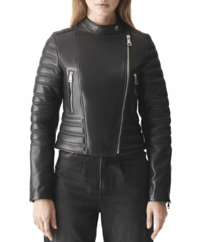 Womens Black Sports Style Leather Jacket 1