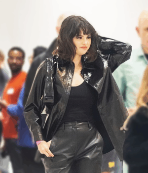 Selena Gomez Shiny Black Leather Jacket 2022 1